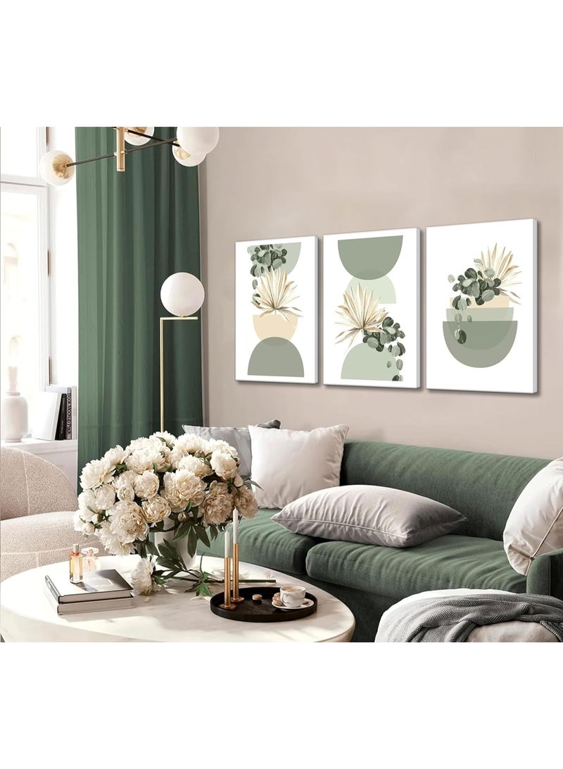 Bukela 3 Pcs Neutral Abstract Boho Canvas Wall Art Beige Sage Green Mid Century Modern Plants Bohemia Pictures Wall Decor Posters Prints for Bedroom Living Room Bathroom Office Home Decoration - Image 4
